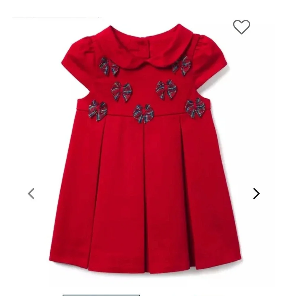 Janie‎ and Jack Red Plaid Bow Pleated Dress Girls 12 18 Months Christmas Holiday
